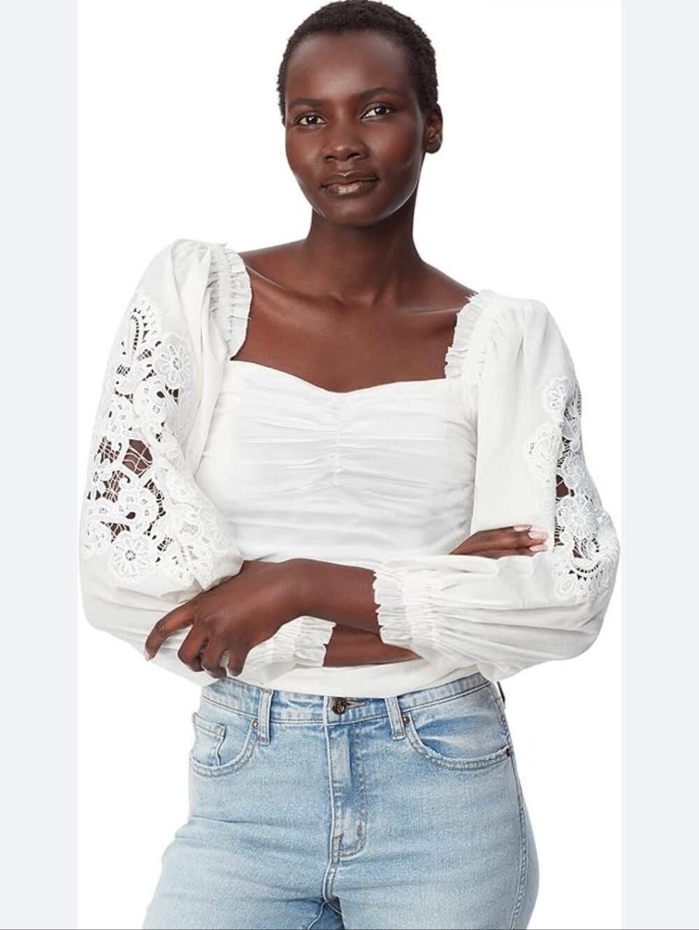 $99 Sam Edelman Women’s White Puff Sleeve Eyelet Blouse